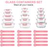 imageKOMUEE 30 Pieces Glass Food Storage Containers Set Meal Prep Containers Set with Snap Locking Lids Airtight Glass Lunch Containers Microwave Oven Freezer ampamp Dishwasher RedPink