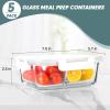 imageKOMUEE 30 oz 5 Pack Glass Meal Prep Containers 2 Compartments Glass Food Storage Containers with Lids Airtight Lunch Box Microwave Oven and Freezer Safe White30oz White