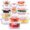 imageKOMUEE 30 Pieces Glass Food Storage Containers Set Meal Prep Containers Set with Snap Locking Lids Airtight Glass Lunch Containers Microwave Oven Freezer ampamp Dishwasher RedPink