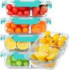 imageKOMUEE 30 oz 5 Pack Glass Meal Prep Containers 2 Compartments Glass Food Storage Containers with Lids Airtight Lunch Box Microwave Oven and Freezer Safe White30oz Green