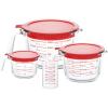 imageKOMUEE 4 Piece Glass Measuring Cups Set 5 Oz 1Cup 2Cup 4Cup Liquid Measuring Cups with Lids for Kitchen Freezer and Microwave Safe