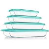 imageKOMUEE 8 Pieces Glass Baking Dish with Lids Rectangular Glass Baking Pan Bakeware Set with BPA Free Lids Baking Pans for Lasagna Leftovers Cooking Kitchen FridgetoOven GreenGreen