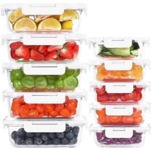 imageKOMUEE 10 Pack Glass Food Storage Containers Meal Prep Containers with Lids Airtight Glass Lunch Boxes Freezer Oven and Microwave Safe10Pack White