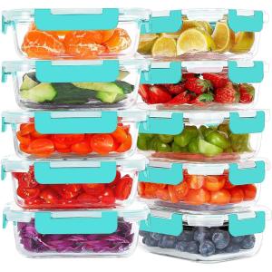 imageKOMUEE 10 Packs 22 oz Glass Meal Prep Containers Glass Food Storage Containers with Lids Airtight Lunch Boxes BPA Free Microwave and Freezer SafeGreen