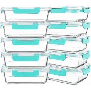 imageKOMUEE 10 Packs 30 oz Glass Meal Prep ContainersGlass Food Storage Containers with LidsAirtight Glass Lunch Bento BoxesMicrowave Oven Freezer and DishwasherWhiteGreen