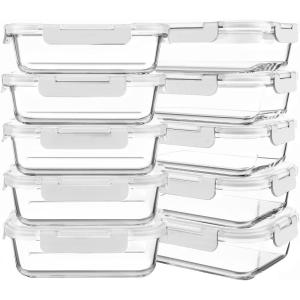 imageKOMUEE 10 Packs 30 oz Glass Meal Prep ContainersGlass Food Storage Containers with LidsAirtight Glass Lunch Bento BoxesMicrowave Oven Freezer and DishwasherWhiteWhite