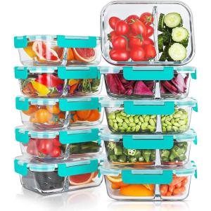 imageKOMUEE 10 Packs 30oz Glass Meal Prep Containers 2 CompartmentsGlass Food Storage Containers with LidsAirtight Lunch Bento BoxesOvenFreezer and Dishwasher Safe WhiteGreen