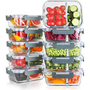 imageKOMUEE 10 Packs 30oz Glass Meal Prep Containers 2 CompartmentsGlass Food Storage Containers with LidsAirtight Lunch Bento BoxesOvenFreezer and Dishwasher Safe WhiteGray