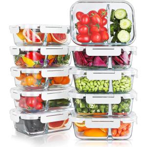 imageKOMUEE 10 Packs 30oz Glass Meal Prep Containers 2 CompartmentsGlass Food Storage Containers with LidsAirtight Lunch Bento BoxesOvenFreezer and Dishwasher Safe WhiteWhite