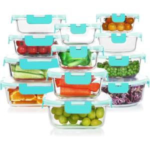 imageKOMUEE 24 Pieces Glass Food Storage Containers SetMeal Prep ContainersStackable Airtight Glass Storage Containers with lidsFreezer Microwave Oven SafeGrayGreen