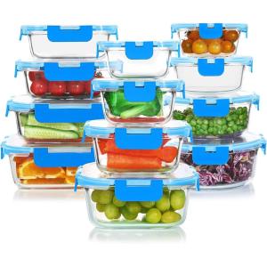 imageKOMUEE 24 Pieces Glass Food Storage Containers SetMeal Prep ContainersStackable Airtight Glass Storage Containers with lidsFreezer Microwave Oven SafeGrayBlue