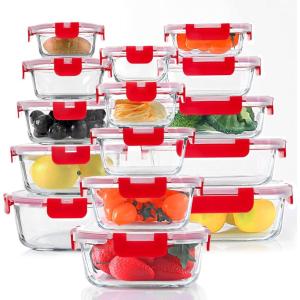 imageKOMUEE 30 Pieces Glass Food Storage Containers Set Meal Prep Containers Set with Snap Locking Lids Airtight Glass Lunch Containers Microwave Oven Freezer ampamp Dishwasher RedRed