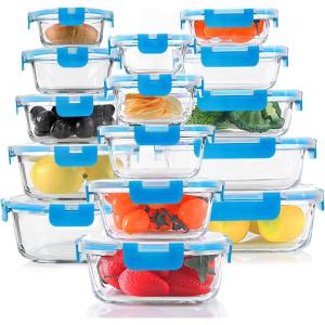 imageKOMUEE 30 Pieces Glass Food Storage Containers Set Meal Prep Containers Set with Snap Locking Lids Airtight Glass Lunch Containers Microwave Oven Freezer ampamp Dishwasher RedBlue