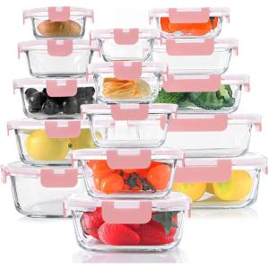 imageKOMUEE 30 Pieces Glass Food Storage Containers Set Meal Prep Containers Set with Snap Locking Lids Airtight Glass Lunch Containers Microwave Oven Freezer ampamp Dishwasher RedPink