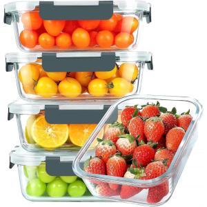 imageKOMUEE 30 oz 5 Pack Glass Meal Prep Containers Glass Storage Containers with Lids  Dishwahser Microwave Oven and Freezer SafeGray