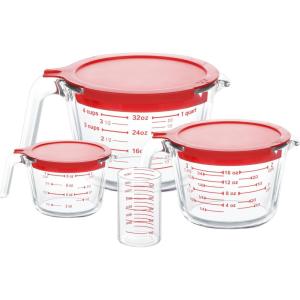 imageKOMUEE 4 Piece Glass Measuring Cups Set 5 Oz 1Cup 2Cup 4Cup Liquid Measuring Cups with Lids for Kitchen Freezer and Microwave Safe