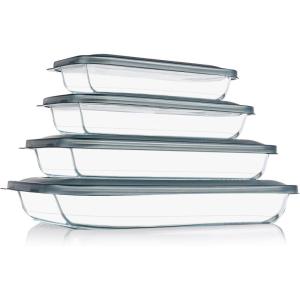 imageKOMUEE 8 Pieces Glass Baking Dish with Lids Rectangular Glass Baking Pan Bakeware Set with BPA Free Lids Baking Pans for Lasagna Leftovers Cooking Kitchen FridgetoOven GreenGray