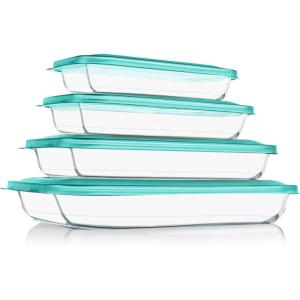 imageKOMUEE 8 Pieces Glass Baking Dish with Lids Rectangular Glass Baking Pan Bakeware Set with BPA Free Lids Baking Pans for Lasagna Leftovers Cooking Kitchen FridgetoOven GreenGreen