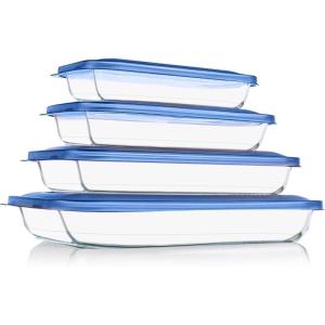 imageKOMUEE 8 Pieces Glass Baking Dish with Lids Rectangular Glass Baking Pan Bakeware Set with BPA Free Lids Baking Pans for Lasagna Leftovers Cooking Kitchen FridgetoOven GreenBlue