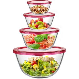 imageKOMUEE Glass Mixing Bowls with Lids Set 4Piece Nesting Kitchen Bowls for Salad Serving and Baking Oven Safe Glass Bowl4Pack