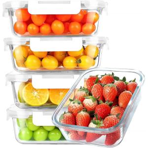 imageKOMUEE 5 Packs 36 oz Glass Food Storage Containers Glass Meal Prep Containers with Lids Airtight Glass Lunch Bento Boxes Microwave Freezer and Dishwasher FriendlyWhite