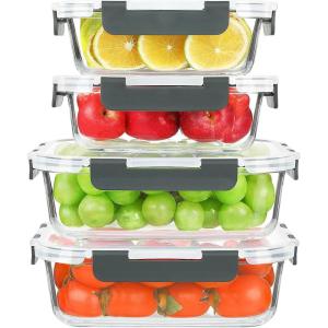 imageKOMUEE 52oz ampamp 22oz Glass Food Storage Containers Set with Airtight Lids BPAFree 4 Pack Meal Prep Containers for Baking Serving  Freezer Microwave Oven Dishwasher Safe